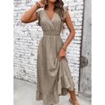 thumbnail image 3 of Mocha Brown Casual Wrap Waist-Cinched Women Maxi Dress With Ruffle Sleeves And Hem, 3 of 7