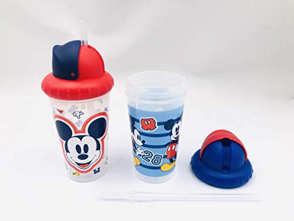 Disney Store Mickey Mouse Cups with Dome Lids Hole For Straw Raised PVC (2)