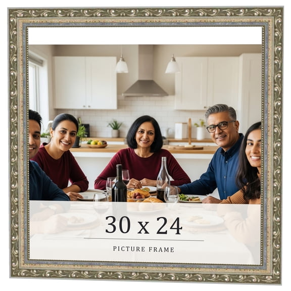30x24 Frame Silver Solid Wood Picture Frame Width 1.125 Inches | Interior Frame Depth 0.375 Inches