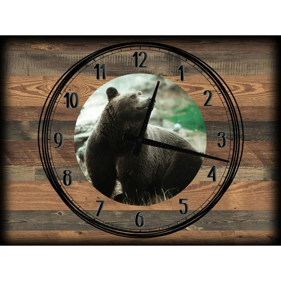 Large Wall Clock on Canvas Art American Brown Bear Wall Art Country Farmhouse 12 x 16 Inch Wall Art Decor Brown