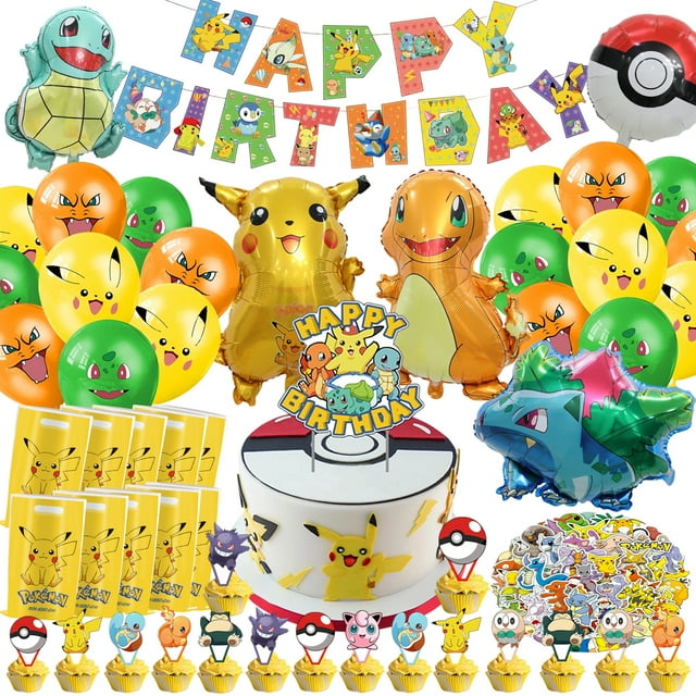 Forfamy 101 Pcs Pokemon Birthday Party Supplies and Decorations, Pokemon Birthday Party Decorations Set Include Banner, Balloons, Cake Cupcake Toppers for kids Birthday Party