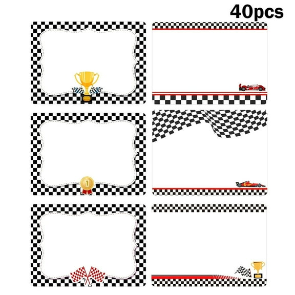 240pcs Race Car Desk Name Tags Stickers 2.5x3.5 Inch-Black White Checkered Toppers Nameplates Labels Cartoon Checkered Flags Tags Stickers Classroom Name Sticker