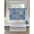 thumbnail image 3 of Sheer Curtains 54 Inch Length, Vintage Boho Semi Sheer Curtains Light Filtering Window Treatment, Middle Century Bohemia Style Patchwork Blue Privacy Voile Drapes for Living Room Bedroom 52x54 Inch, 3 of 7