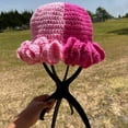 thumbnail image 3 of Dsseng Sweet Girls Crochet Ruffled Brim Bucket Hat Cute Ladies Fisherman Hat Exaggerated Style Teens Winter Windproof Hat, 3 of 7