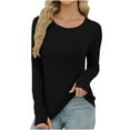thumbnail image 6 of HongQid Long Sleeve Thermal Shirt for Women Light Fleece Tops Fall Crew Neck Casual Basic T-Shirts with Thumb Holes, 6 of 9