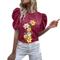 thumbnail image 1 of Gibobby Casual Playera de Manga Corta para Mujer Camiseta manga corta con cuello redondo y estampado flores para mujer(Rojo,CH), 1 of 5