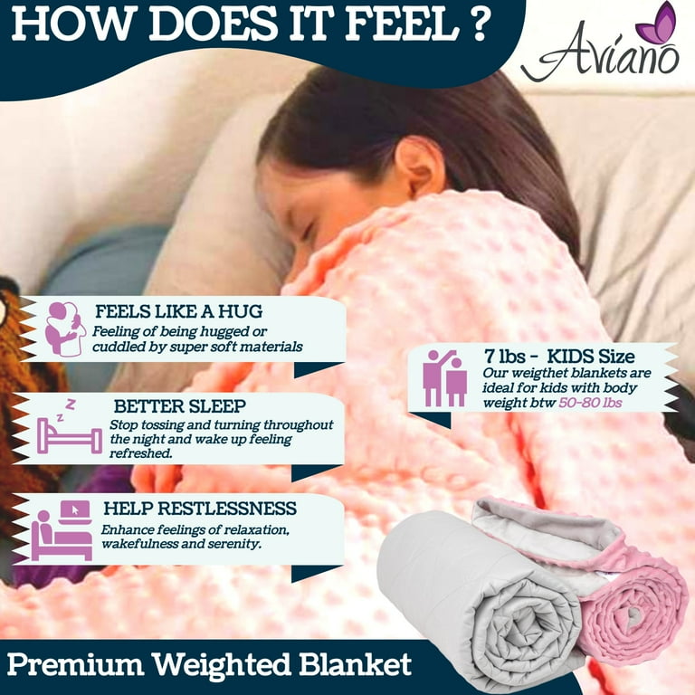 Aviano Premium Weighted Blanket for Kids 7 lbs with Removable Duvet Cover Pink Gray Size 56x41 In. Heavy Heating Blankets for Restlessness