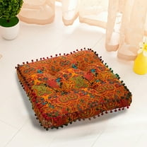 EazyTech Boho Thickened Cotton Chair Cushion 16x16 Inch Square Floor Seat Cushions with Pompom Fringe Chair Pads for Dining Office Patio Chairs - Soft Support for Teens Adults Home Decor