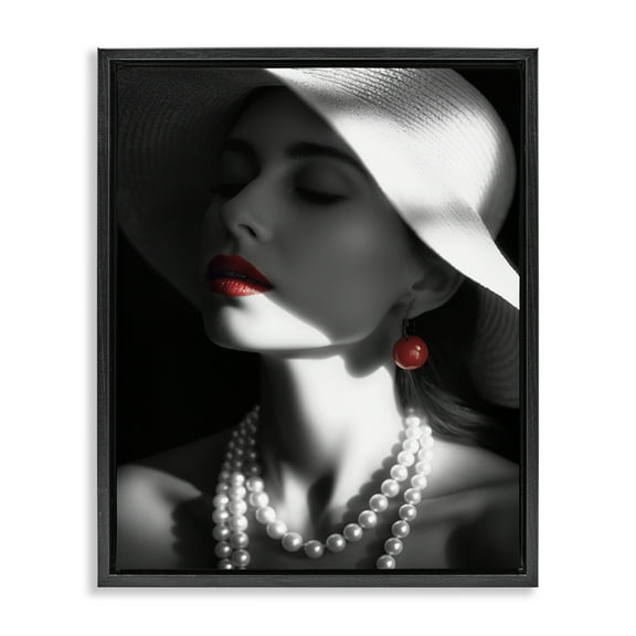 Stupell Industries Red Lipstick Fashionista Novelty Painting Black Floater Framed Art Print Wall Art, 17 x 21