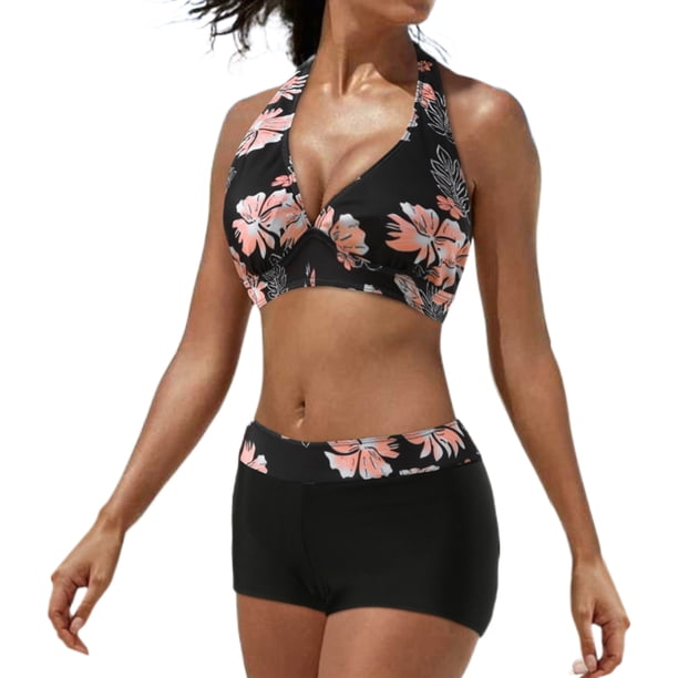 Traje de baño de bikini para mujer, conjunto de bikini push up con control de abdomen, parte inferior de bikini de cintura alta, traje de baño tankini con pantalones cortos, trajes de baño
