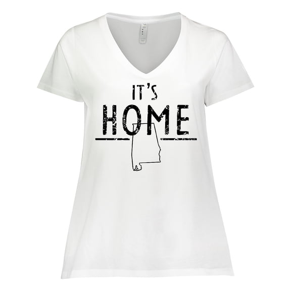 Inktastic It's Home Alabama State Outline Distressed Text Women's Plus Size V-Neck T-Shirt