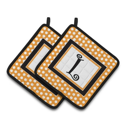 

Carolines Treasures CJ1033-LPTHD Letter L Initial Monogram - Orange Polkadots Pair of Pot Holders 7.5HX7.5W multicolor