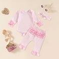 thumbnail image 2 of qiiinnHk Baby Girl Clothes Ruffles Striped Long Sleeve Romper Bodysuit Elastic Pants Set Cute Fall Winter Outfits 9-12 Months,Pink, 2 of 6