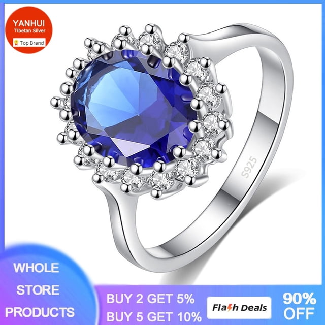 Anillo de zafiro de laboratorio con credenciales, corte princesa, 3,2 CT, plata tibetana Original 925, anillo de compromiso para boda, joyería para mujer Tan Jianjun unisex