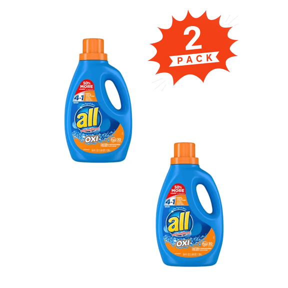 All Liquid Laundry Detergent Fresh Clean   Oxi   Odor Lifter (Pack 2) - 60 Loads, 108fl