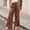 Brown-AA, variant on Women Solid Linen Look Cropped Pants, High Waist Elastic Waist Casual Wide Leg 9 Length Trousers with Pockets Khaki-AB XL(XL)