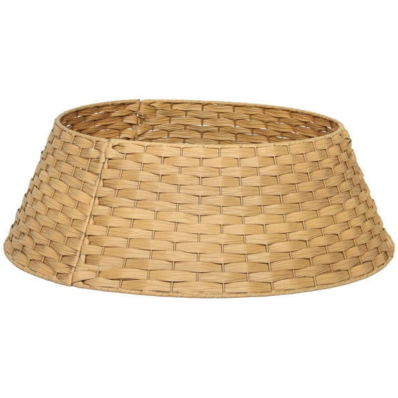 HOMCOM 27 inch Rustic Christmas Tree Collar, Plastic Woven Tree Base Cover