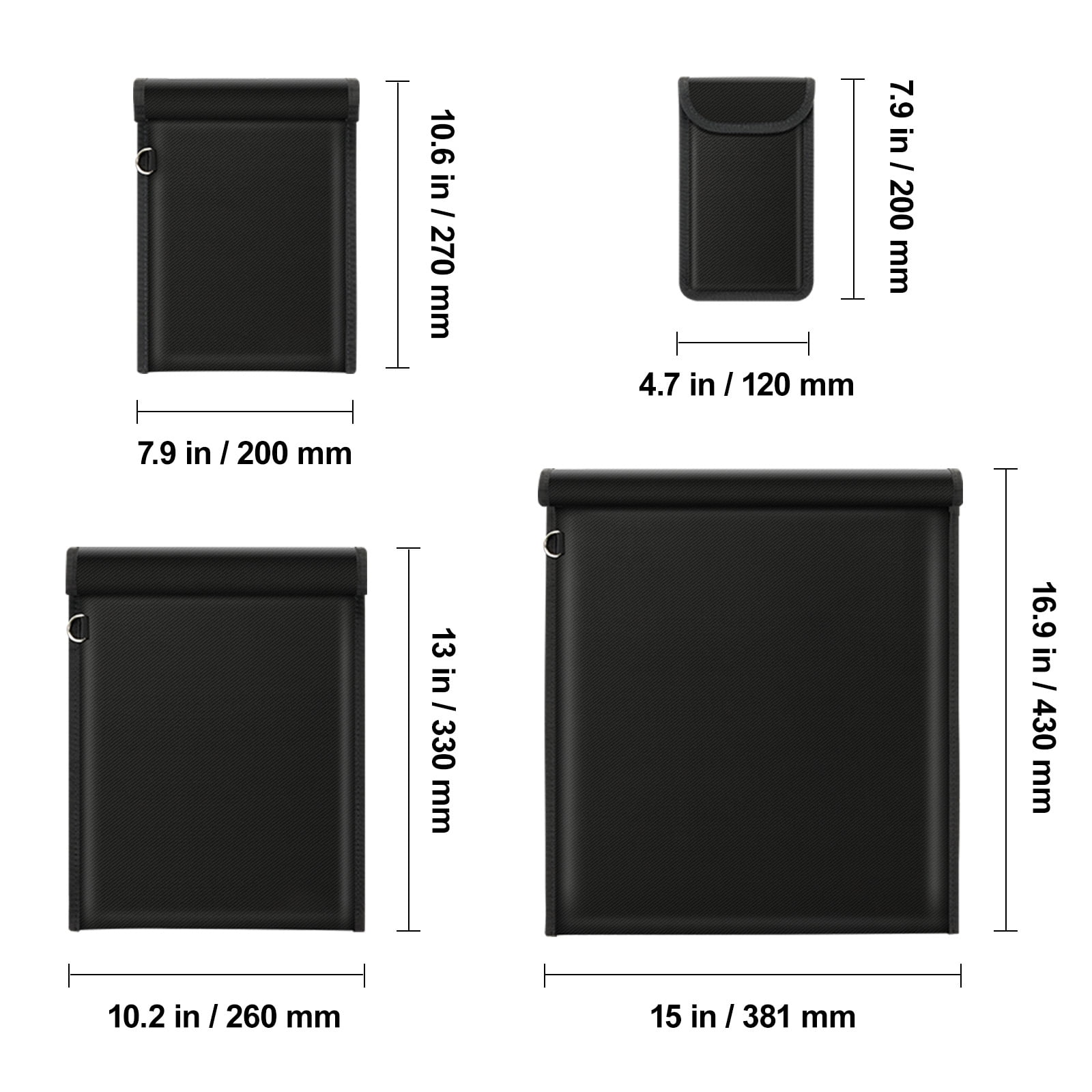 KFFKFF Faraday Pouches, Set of 4, for Laptop (16.9x15"), Tablet (13x10.2"), Phone (7.87x4.7") & Radio (10.6x7.8"), Fire-Resistant Signal Blocker, Secure Anti-Theft & Anti-Hacking Cases