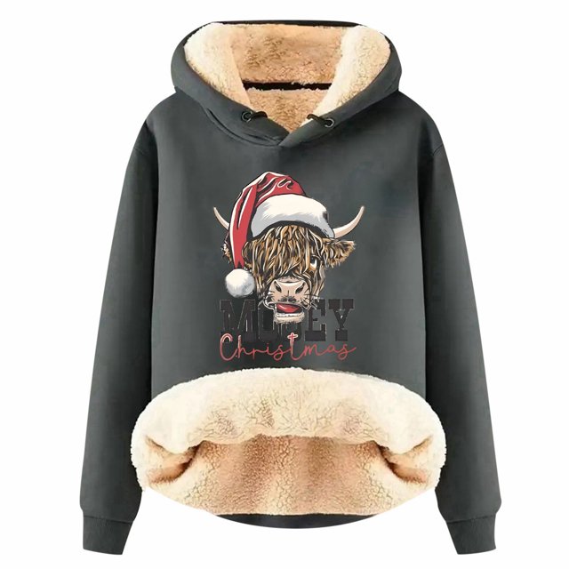WILLBEST Sudaderas de Mujer con Capucha Navideña y Estampado de Vaca Grande