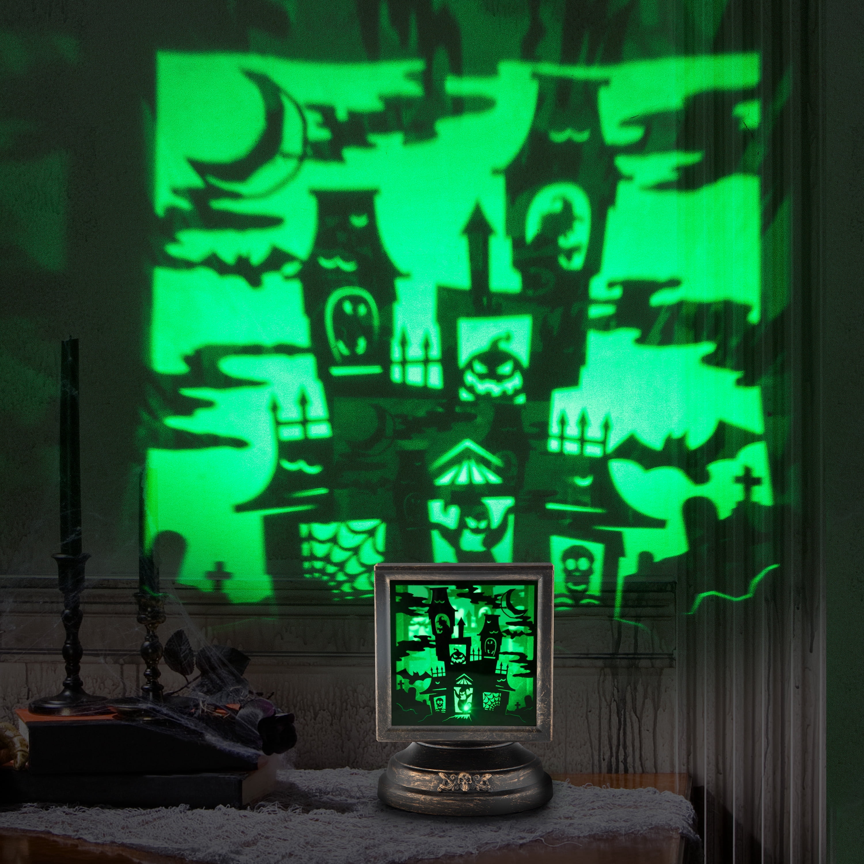 CubeXCube Halloween Lightshow Illuminations Haunted House Scene (Green) - Indoor/Outdoor Holiday Lighting