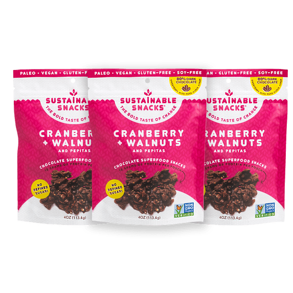 Sustainable Snacks, Cranberry + Walnuts Chocolate Superfood Snacks