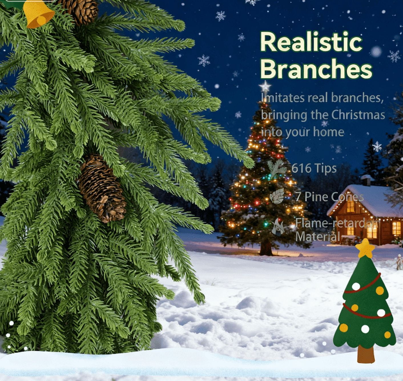 Christmas Wreath, Artificial Norfolk Pine Wreath with Pine Cones and 88 Realistic Branches for Door