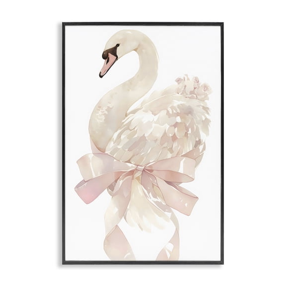 Stupell Industries Coquette Swan with Bow Black Framed Giclee Art, design by Creative Studio