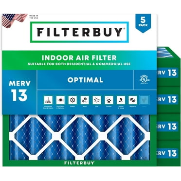 Filterbuy 25x25x4 MERV 13 Health Defense, Pleated HVAC AC Furnace Air Filters (5-Pack)