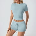 thumbnail image 2 of MDUKONU Women's High Waisted Shorts Set Lightweight Solid Color Vacation Light Blue S, 2 of 6