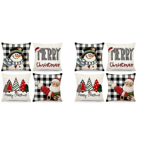Christmas Pillow Covers 18X18 Set of 8 Christmas Decorations Farmhouse Throw Cushion Case for Home Decor,8 x Pillowcase,as shown
