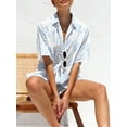 thumbnail image 4 of Musuos Women’s Summer 2 Piece Outfits Fashion Printed Short Sleeve Button Up Tops + Elastic Wasit Shorts Set for Daily Casual, 4 of 7