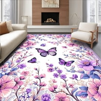 Flatwoven High Traffic Area Rug, Playful Pastel Garden Scene, Non Slip, Stain Resistant, Washable Area Rugs for Living Room, Bedroom(Purple, 6X9)