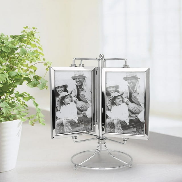 Decoración de mesa, marco de fotos giratorio de metal para el hogar, marco de fotos giratorio, artesanía excepcional