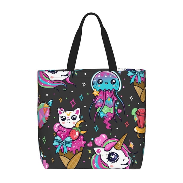 Easygdp Cat Icecream Bolsa Tote para Mujer, Bolso de Hombro para Trabajo, Playa, Viajes, Compras y Supermercado