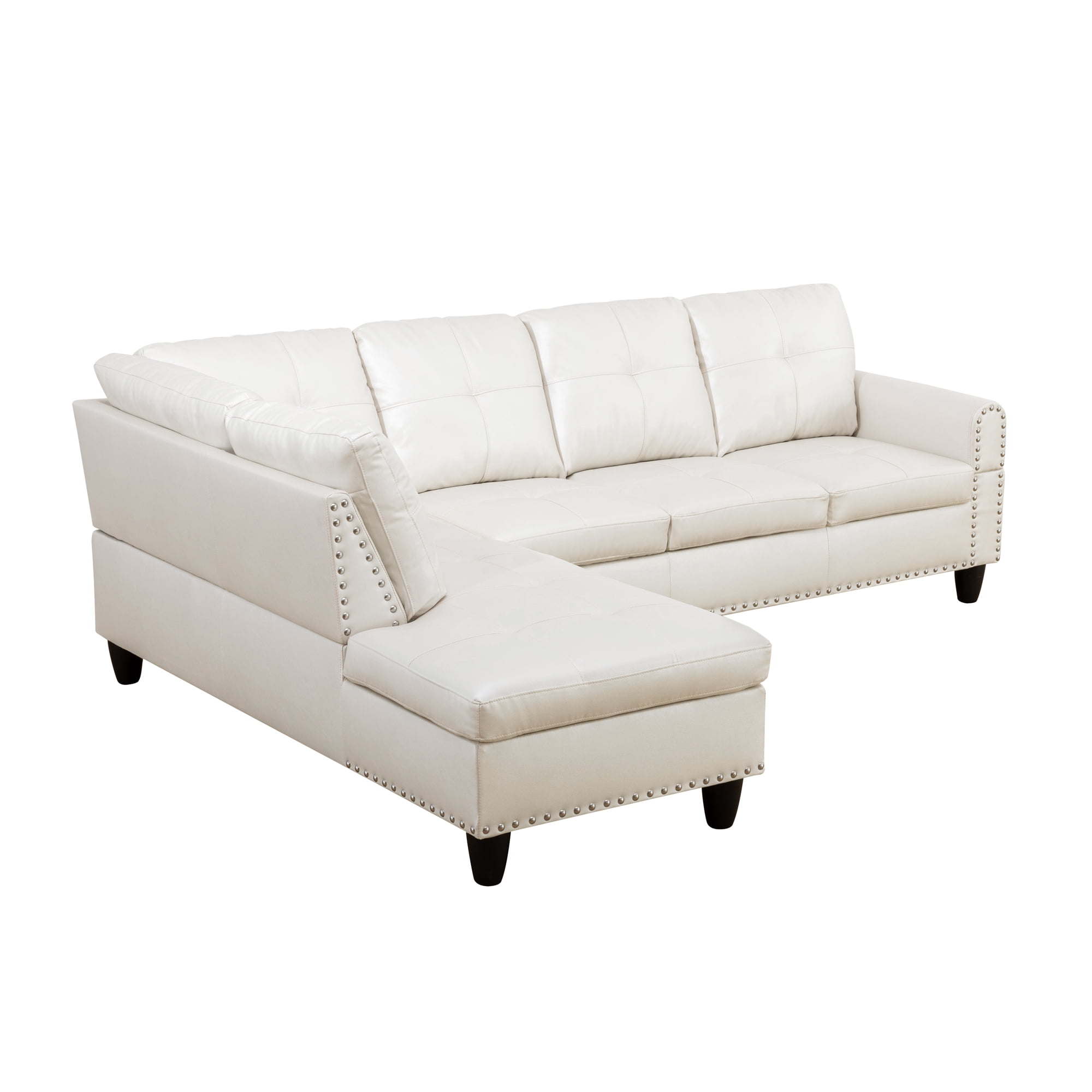 MAYEERTY 97.5" Faux Leather Sectional Sofa, 3-Piece Modular Couch Living Room Sofa Set with Ottoman, White (Left)