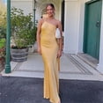 thumbnail image 4 of Vestido largo de seda sin espalda para mujer, elegante Vestido de noche femenino con hombro inclinado, sin mangas, conciso y Sexy, 4 of 5