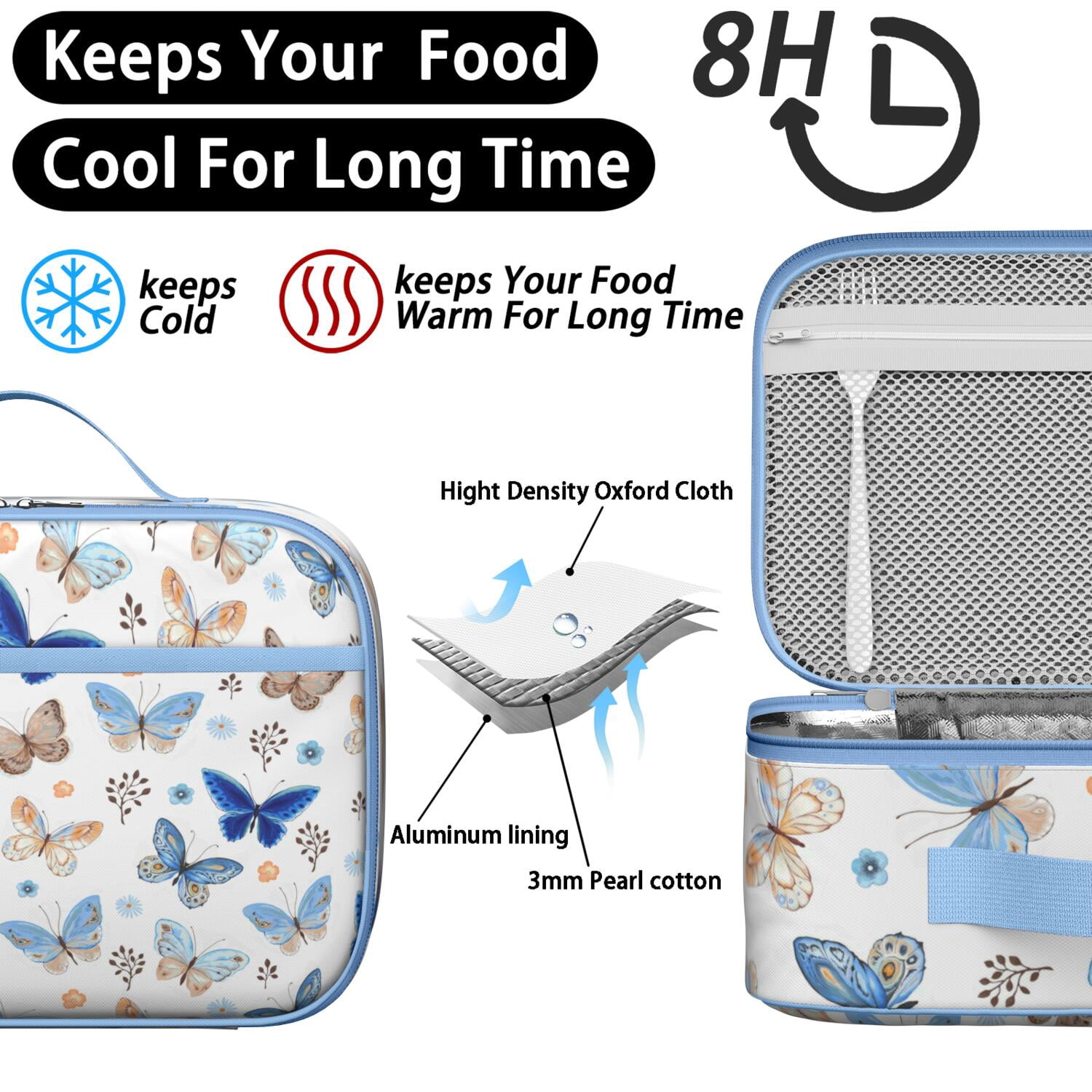Butterfly Lovers Lunch Tote – Colorful Floral Tropical Insulated Lunch Bag for Preschool and Elementary School