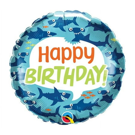 Qualatex 18" 'Happy Birthday' Fun Sharks Foil Balloon