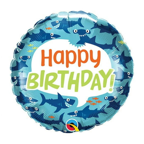 Qualatex 18" 'Happy Birthday' Fun Sharks Foil Balloon