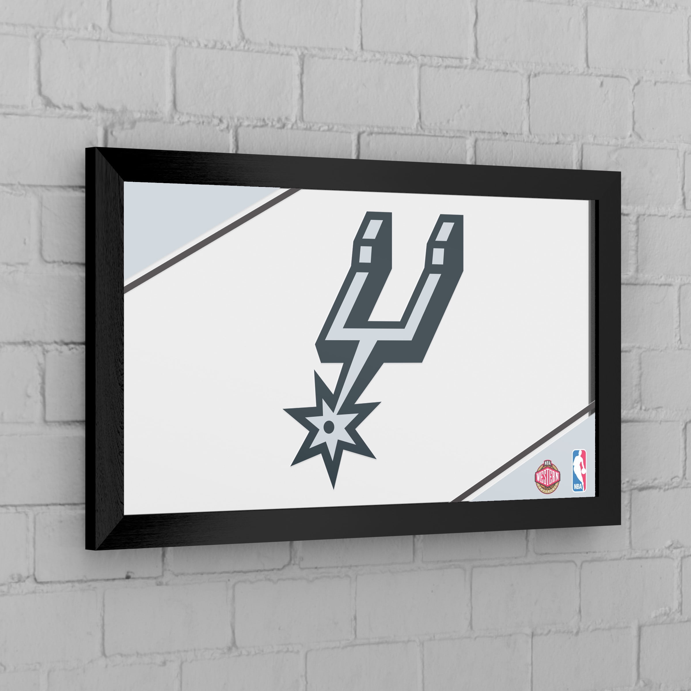 San Antonio Spurs Logo Ready-To-Hang Black Framed Wall Mirror