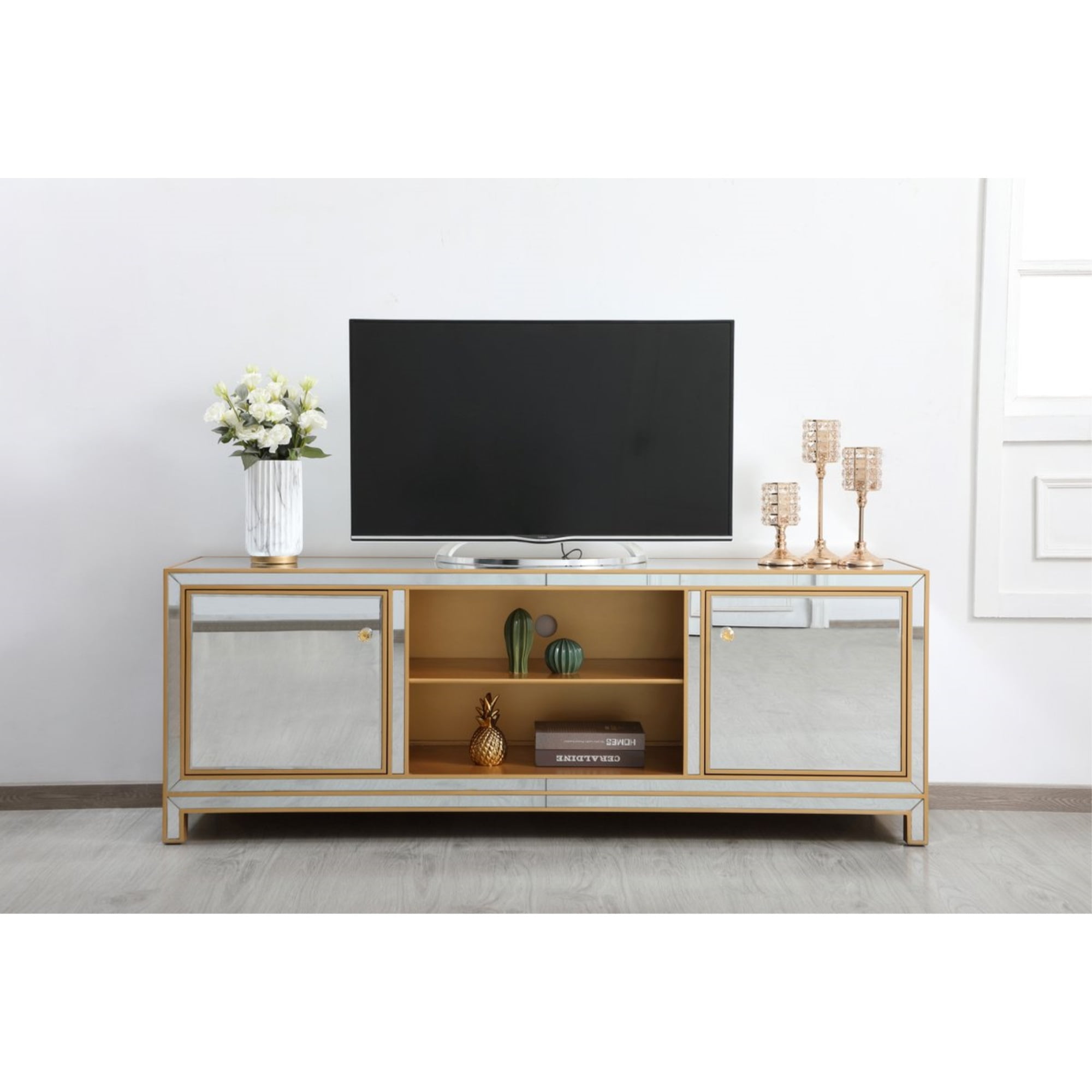 Gold mirrored tv stand discount