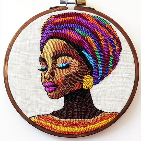 DIY Punch Needle Kits Abstract African Girl Easy for Beginners Punch Needle Embroidery Set for Craft lovers with Printed Pattern and Hoop for Home Decor 20x20cm-2