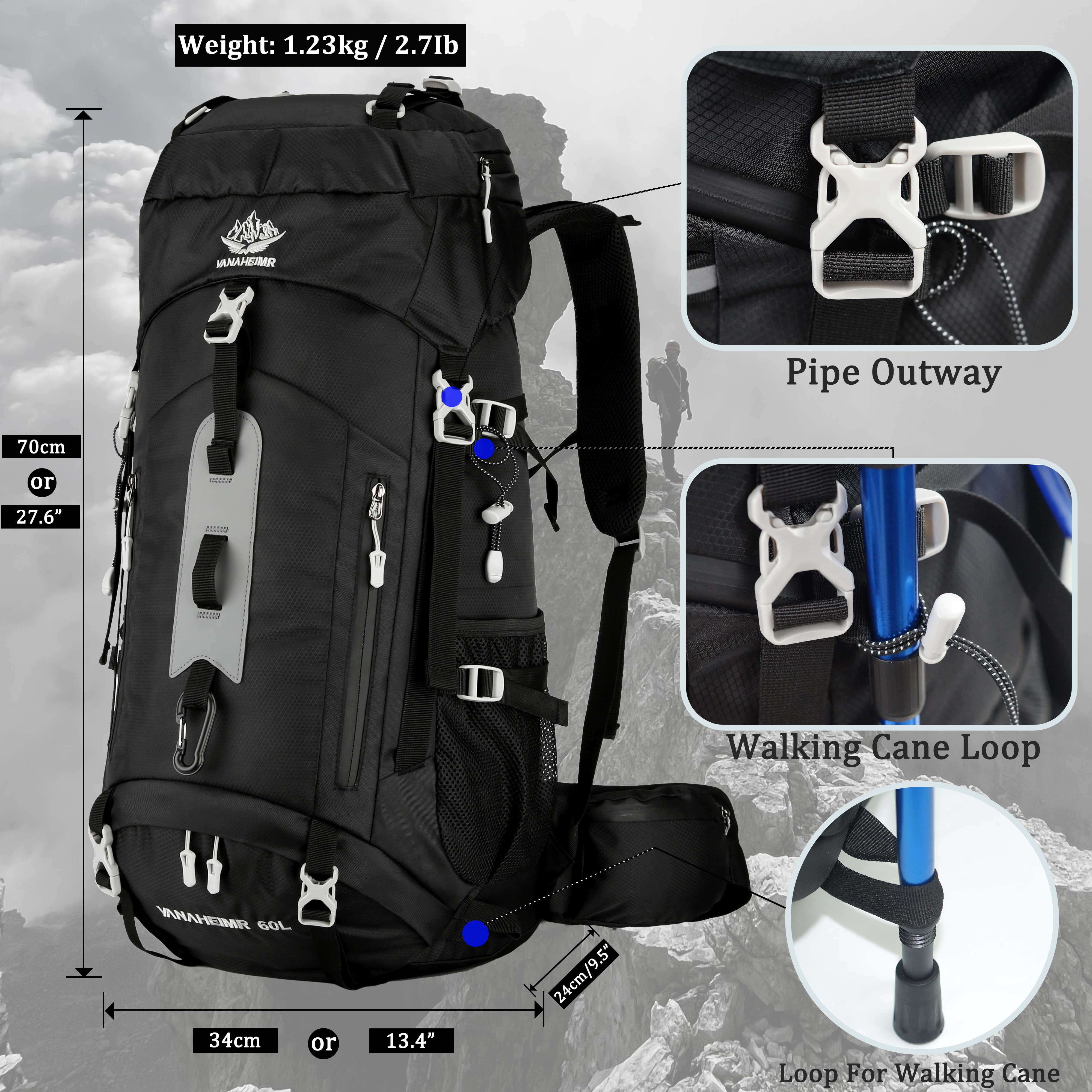 60L Travel Hiking Camping Backpack with Rain Cover, Backpack Water Resistant,Large Backpack for Men Women