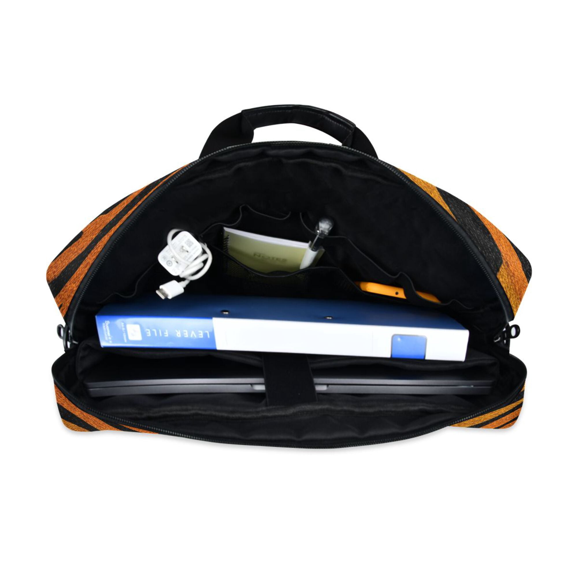 16" Laptop Briefcase, Detachable Anti-Slip Shoulder Strap, Multi-Compartment Work Travel Bag Bright Amber Tiger Stripes