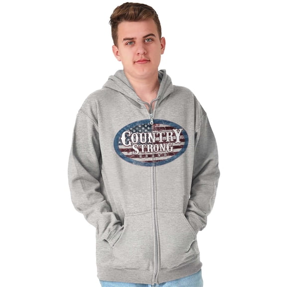 Country Strong America Flag Patriotic Unisex Fleece Graphic Zip Up Hoodie Brisco Brands 4X