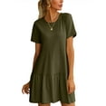 thumbnail image 4 of Coduop Women Short Sleeve Tunic Mini Dresses Solid Color Crew Neck A-Line Flowy Swing Dresses, 4 of 7