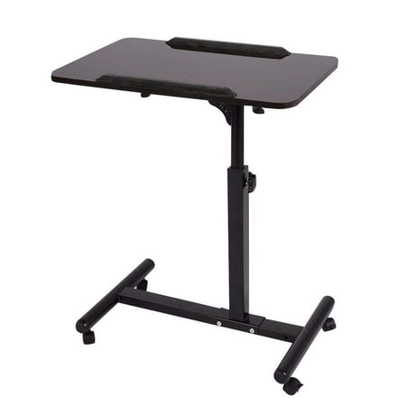 - Qwork Mobile Laptop Desk Cart Projector Stand Overbed Table Height and Angel Adjustable 360° Swivel and 180° Tilt Spliting Laptop Stand Table Hospital Bed Desk (Black Walnut)