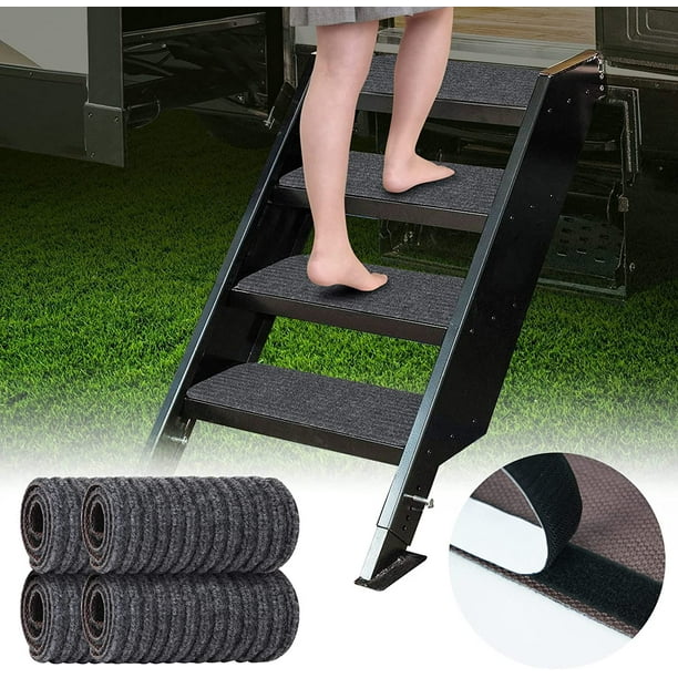 RV Step Covers Rug 4 Pack Stair Covers for Mobile Home, Camper, 20”*7.5”, Black