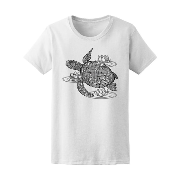 Beautiful Vintage Turtle & Lotus T-Shirt Women -Image by Shutterstock, Female XX-Large