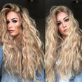 thumbnail image 4 of Long Blonde Highlights Wavy Wigs,Dark Roots Ombre Multicolor Wig,Natural Fluffy Shaggy Layered,Wavy Women Fiber Parting Gold Curly Wig Hair Brazilian Long High Temperature Wig,Gold,11.3oz,17in, 4 of 6